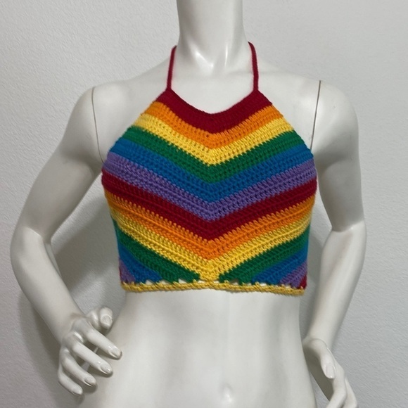 Hand Made Crochet Pride Crop Top - Picture 1 of 5